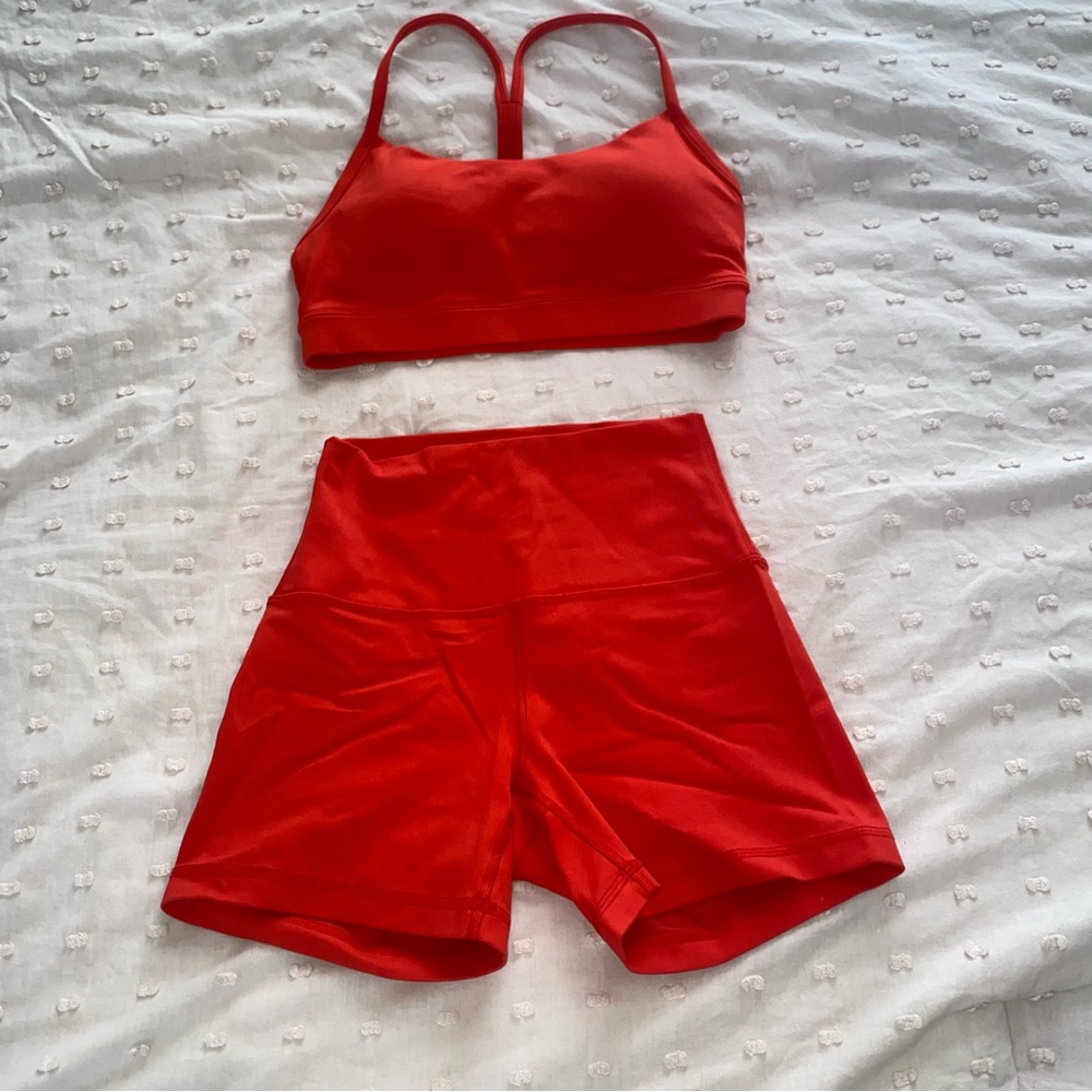 Vibrant Red Sports Bra and Shorts Set